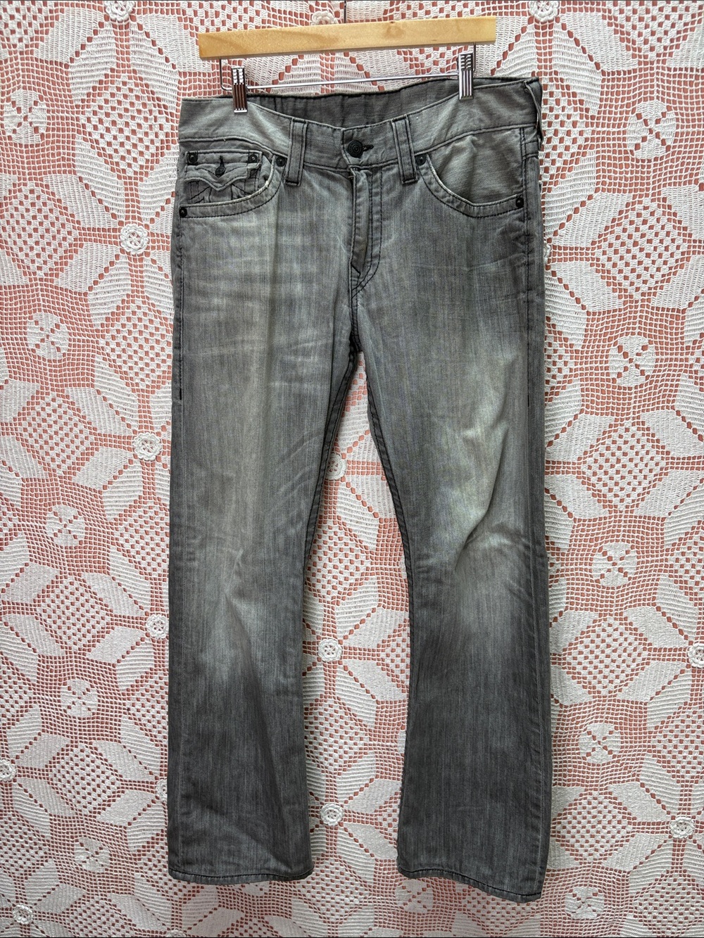 True Religion Grey Wash Jeans – Made in USA, Size 34